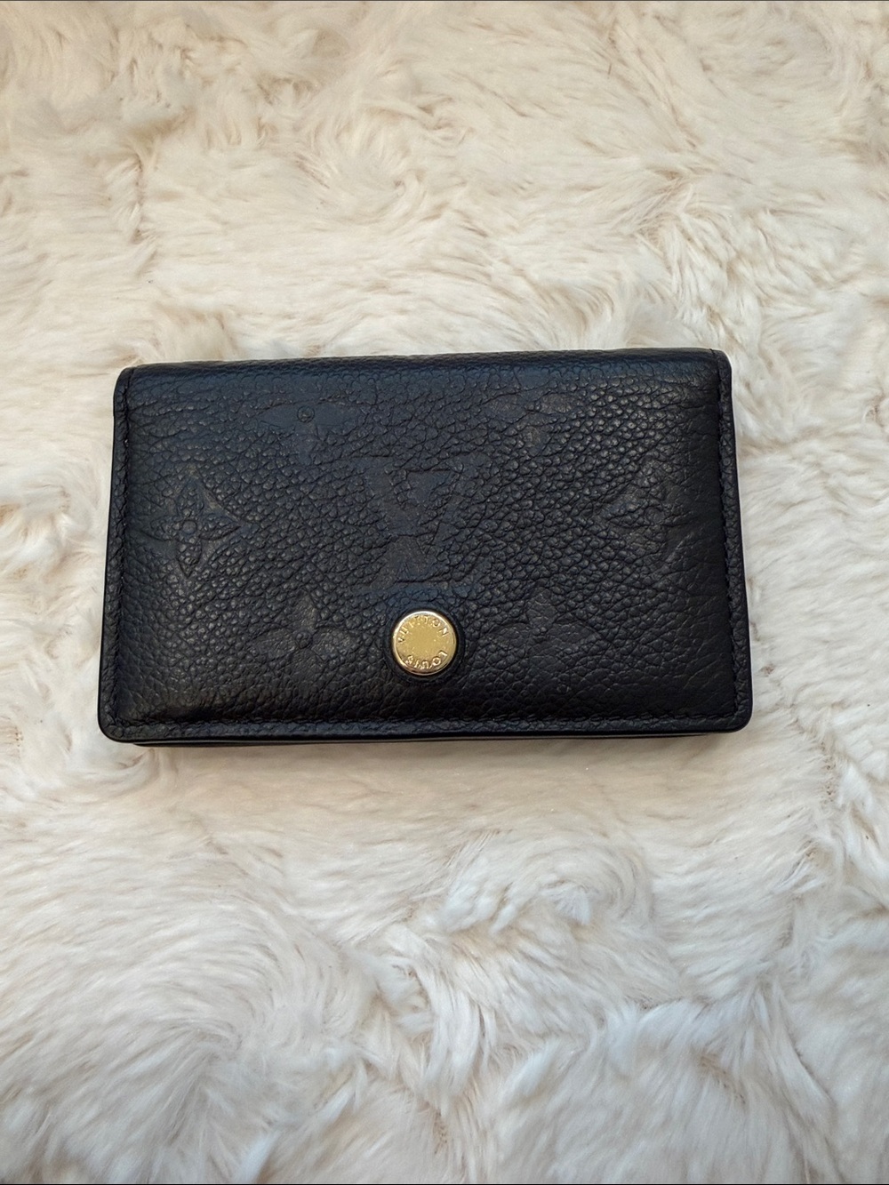 Louis Vuitton Black Embossed Monogram Compact Wallet with Gold Snap